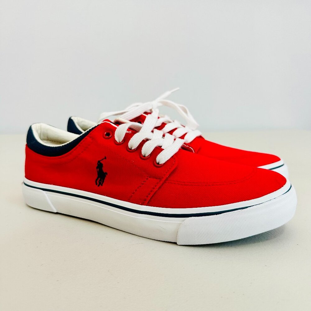 NEW POLO RALPH LAUREN CLASSIC RED AND BLUE LOW TOP CANVAS SNEAKERS